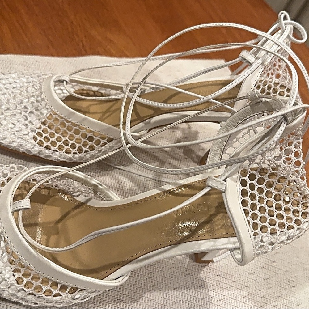 Bottega Veneta White Mesh Lace-Up Sandals